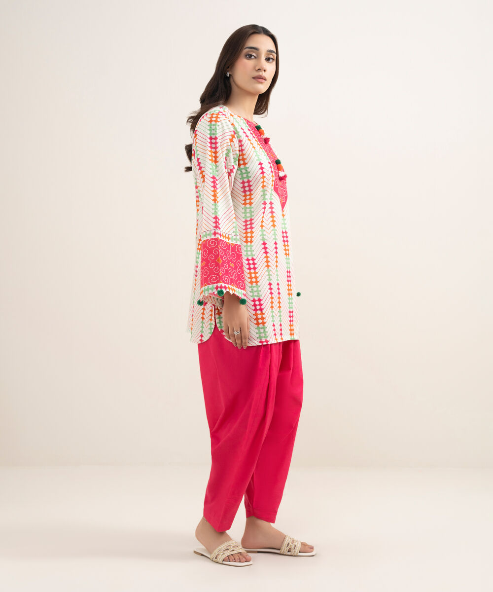 Women's RTW Lawn Printed Off White Straight Shirt