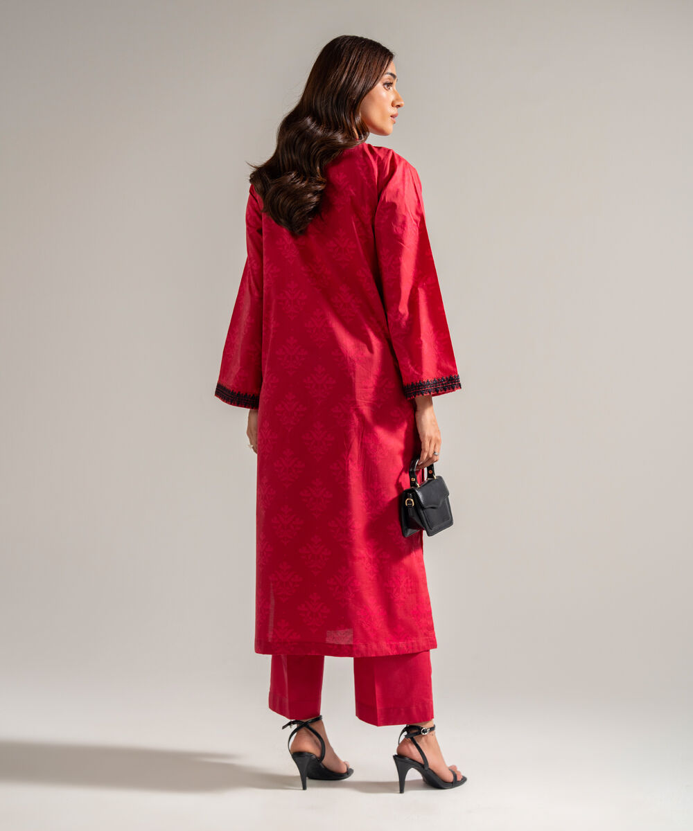 Women's RTW Cambric Embroidered Red 2 Piece Suit