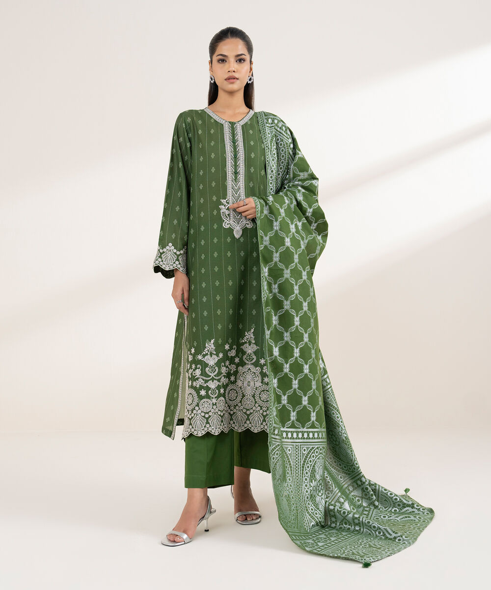 Extra Weft Jacquard Green Solid Dupatta
