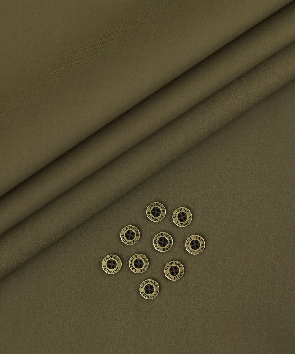 Men's Unstitched 2-Piece Premium Giza Cotton Oilve Suit