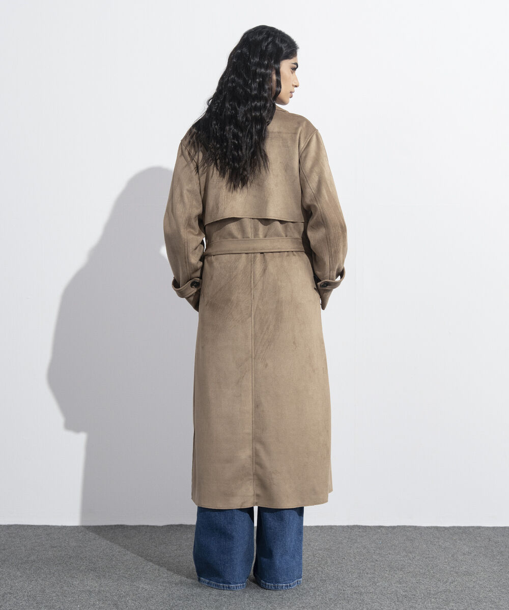 Women's Western Wear Brown Faux Suede Trench Coat