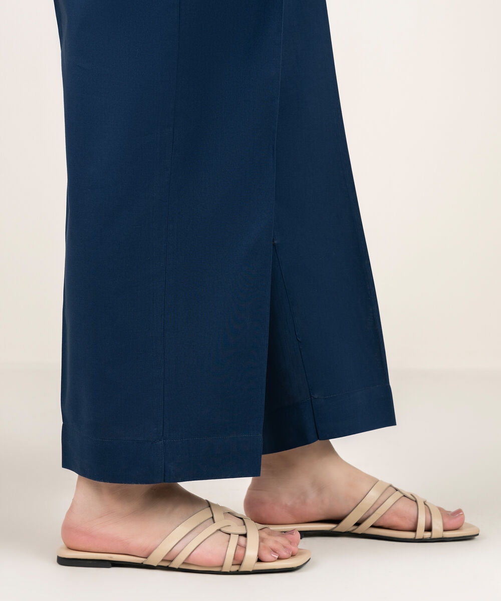 Women's RTW Cambric Solid Blue Straight Pants