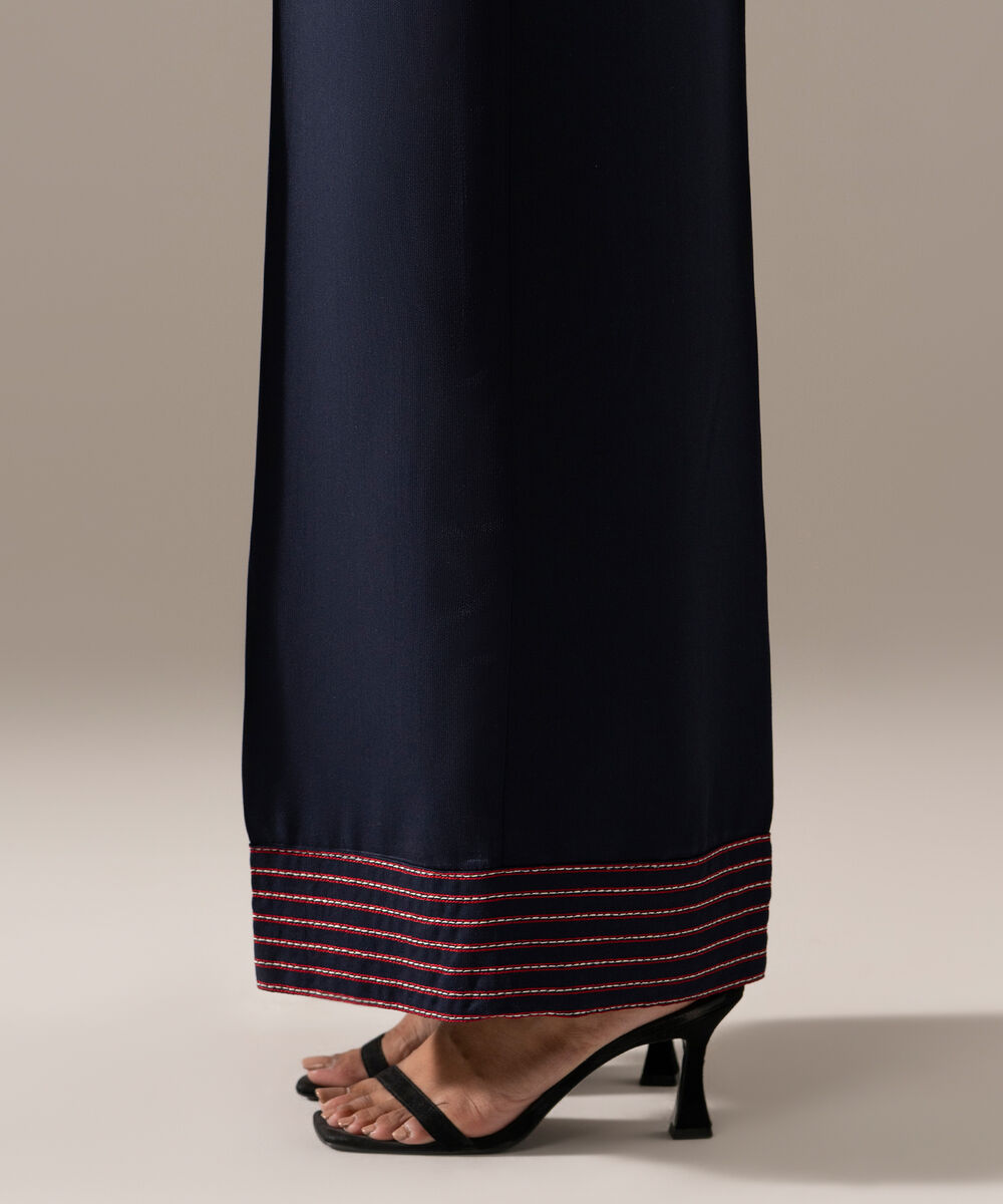 Women's RTW Bedford Solid Dark Blue Flared Pants