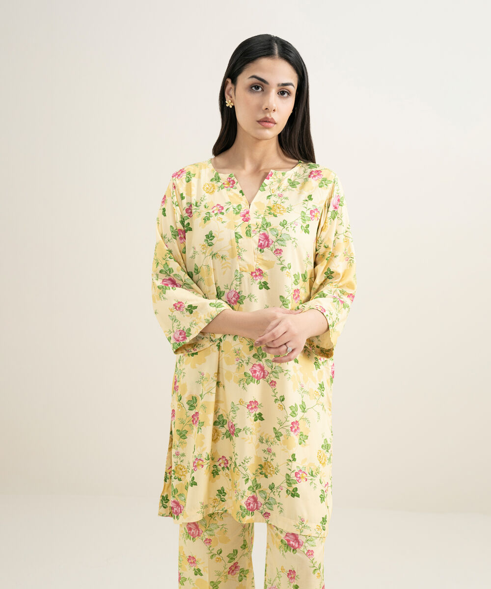 Women's RTW Arabic Lawn Printed Yellow 2 Piece Suit