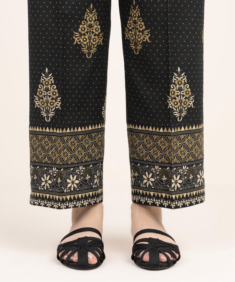 Women's RTW Cotton Printed Black Straight Pants