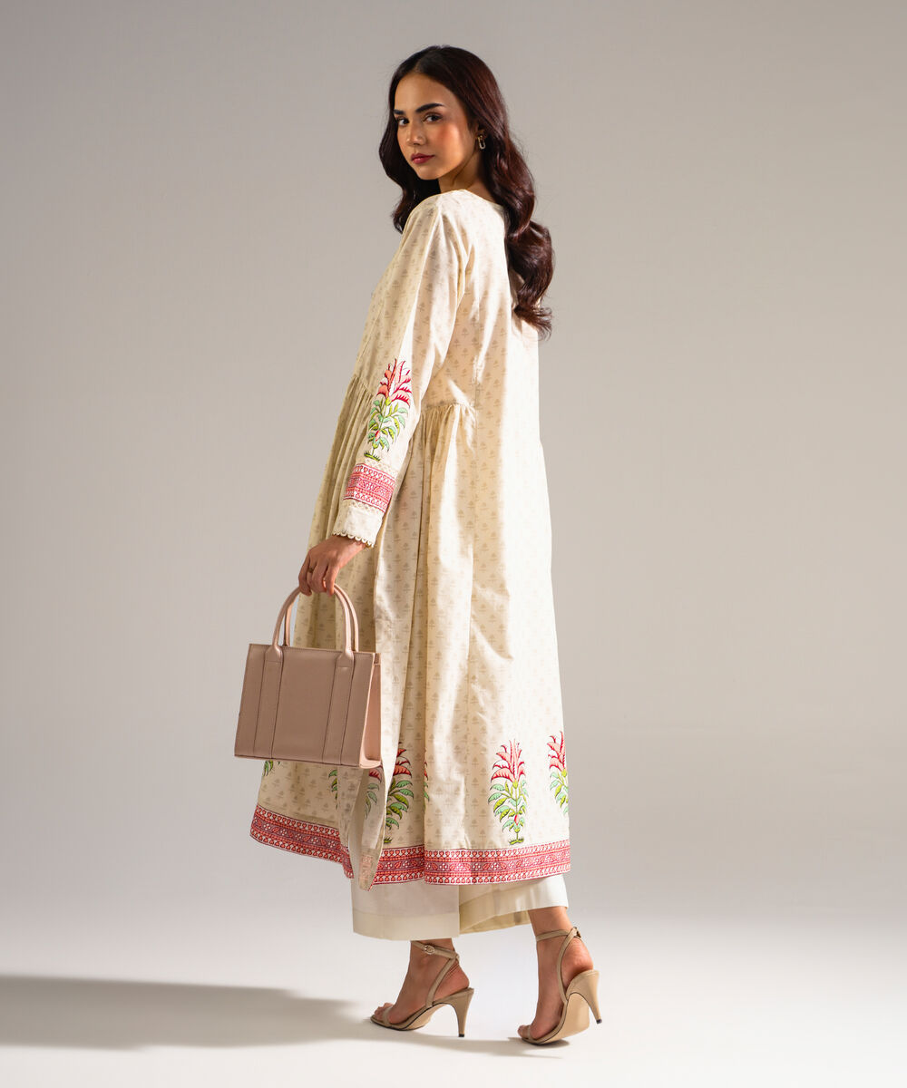Women's RTW Slub Lawn Printed Beige Peshwas