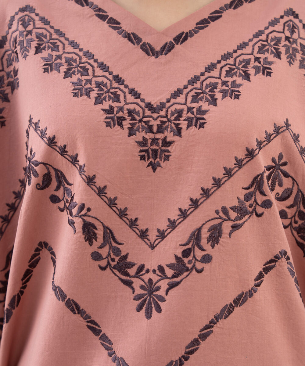 Women's Unstitched Cotton Embroidered Pink 3 Piece Suit