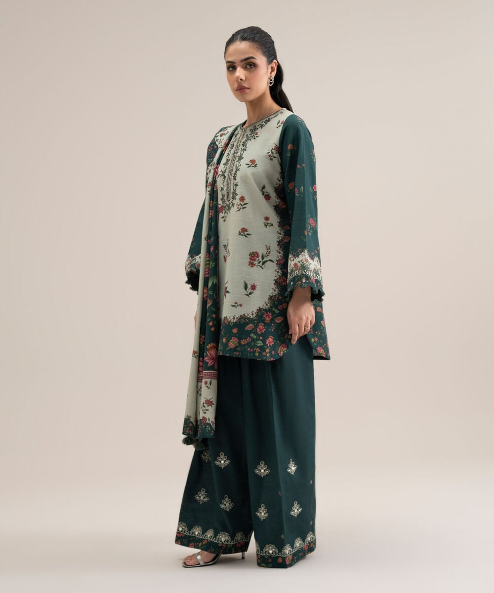 Women's Unstitched Lawn Printed Off White 3 Piece Suit