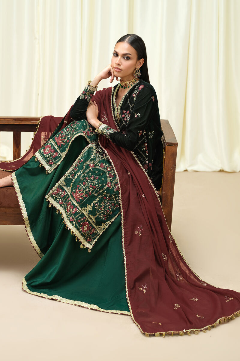3 Piece -  Embroidered Velvet Suit