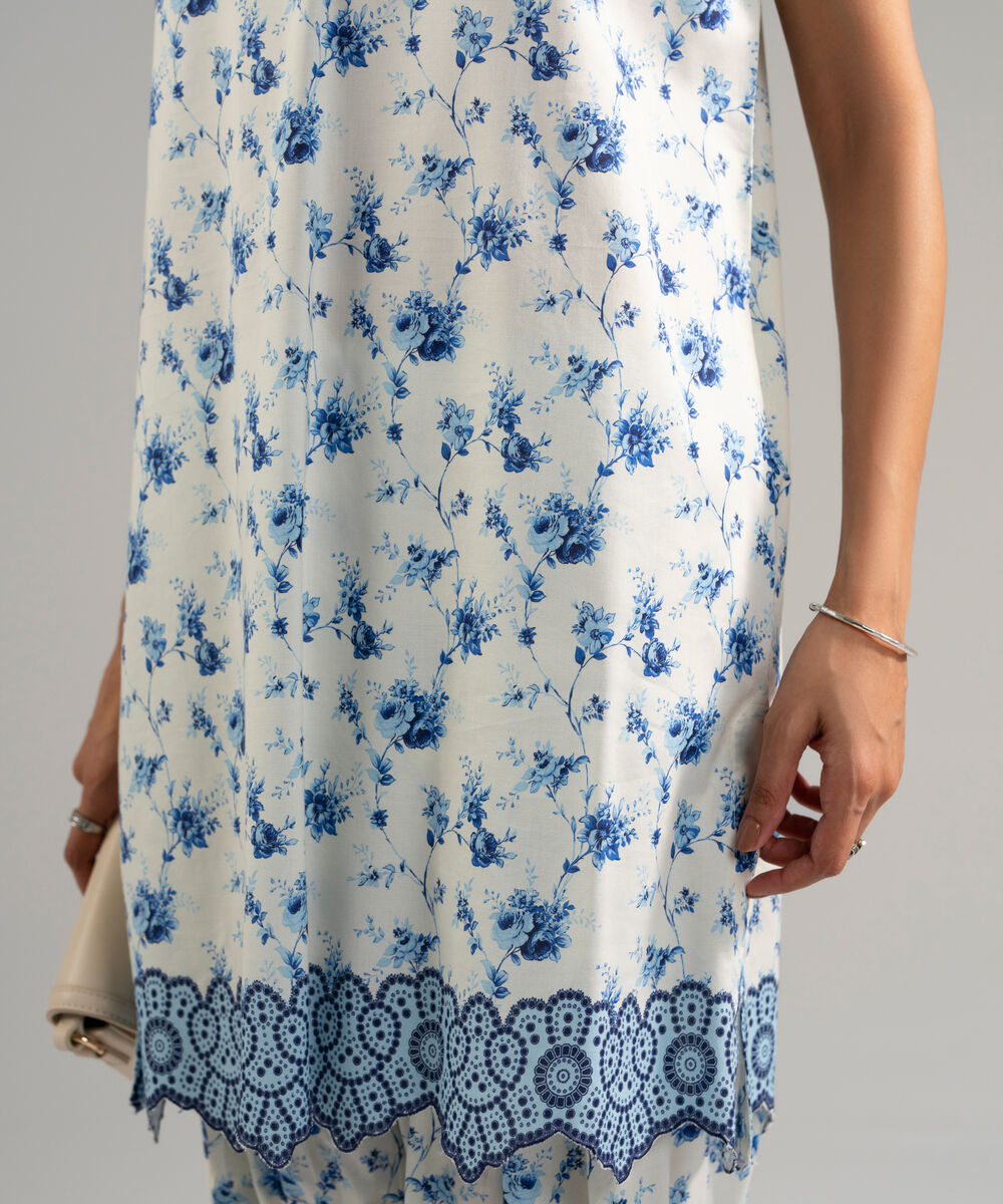 Women's RTW Cotton Viscose Printed White Straight Shirt