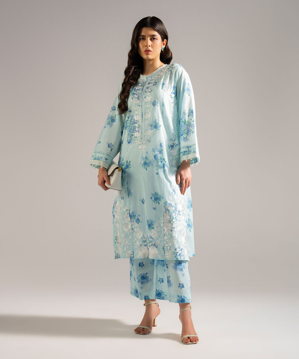 Women's RTW Lawn Embroidered Blue 2 Piece Suit