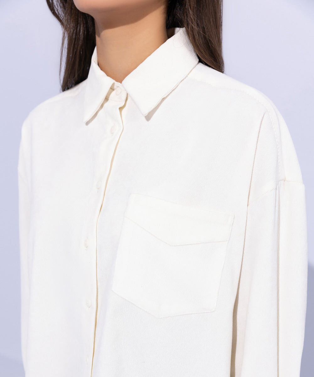 Woman - White Corduroy Oversized Shirt