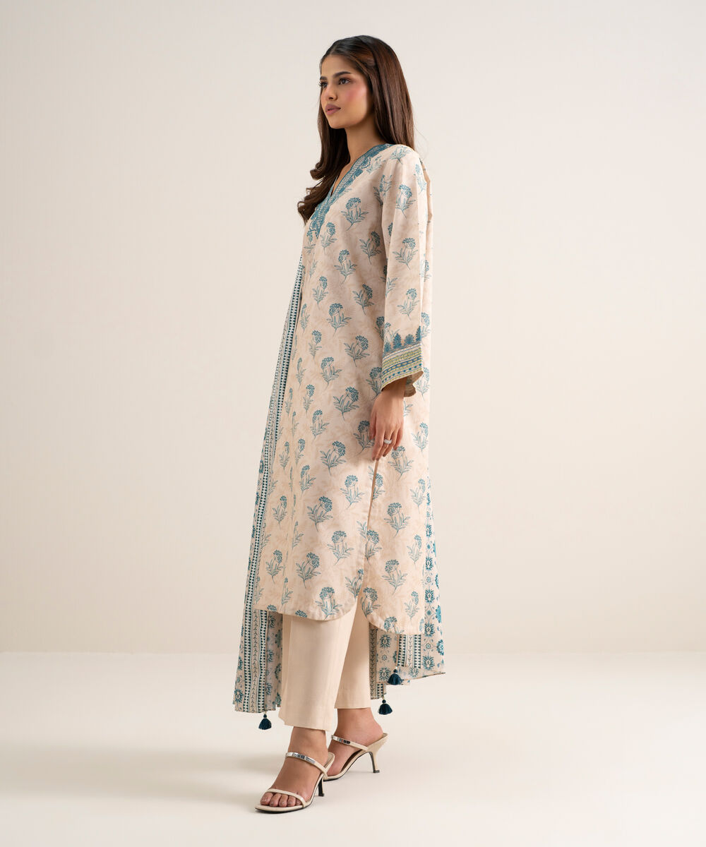 Women's Unstitched Lawn Embroidered Light Tea Pink 3 Piece Suit