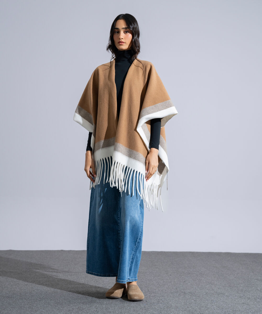 Women's Western Wear Brown Polyester Cape Shawl
