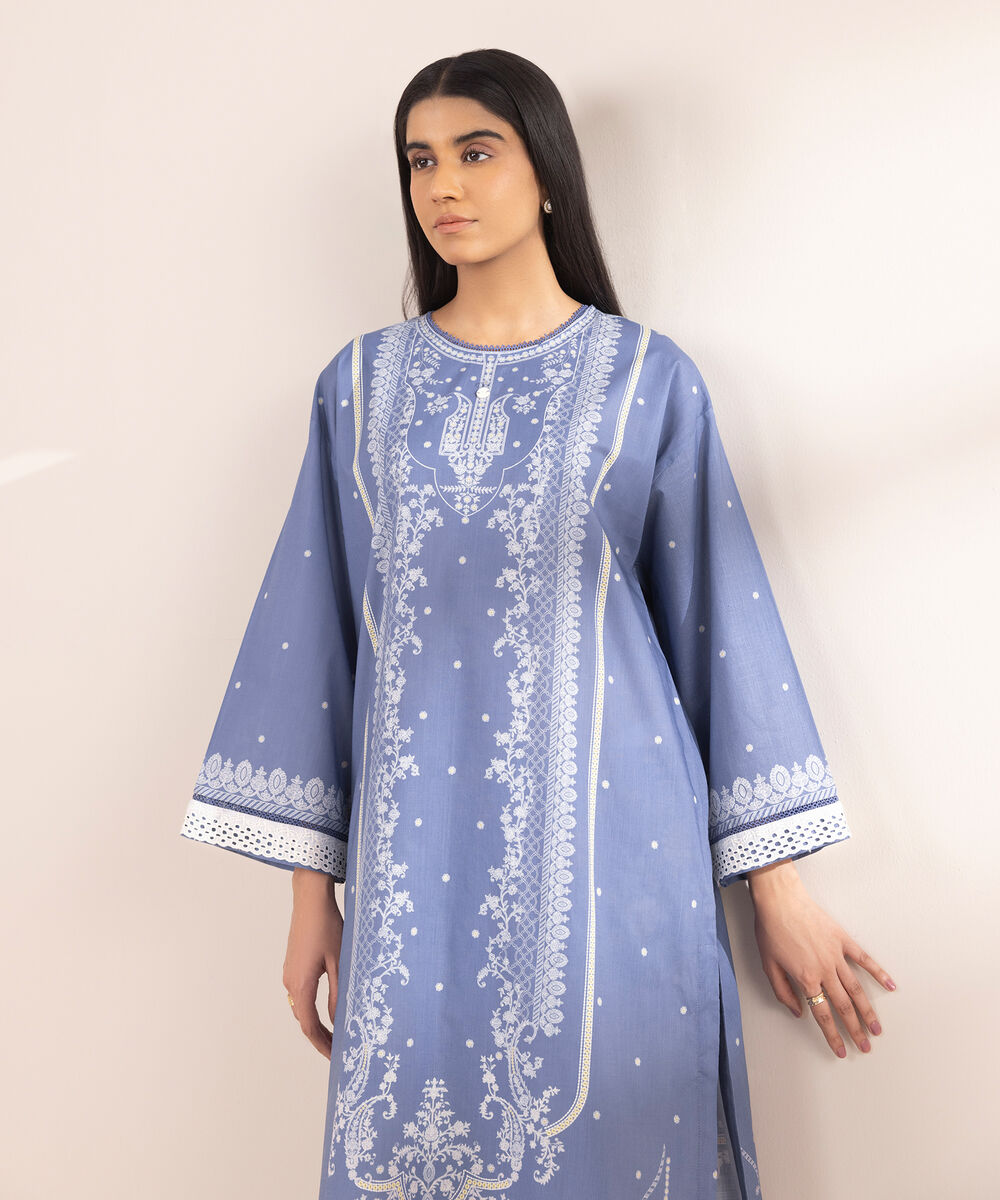 Women's RTW Cross Hatch Blue Printed Boxy Shirt