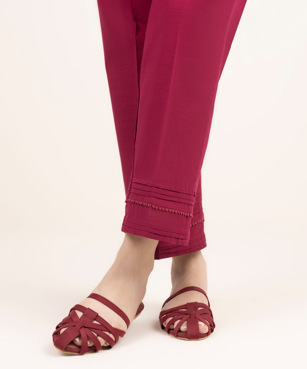 Women's RTW Cross Hatch Solid Red Straight Pants