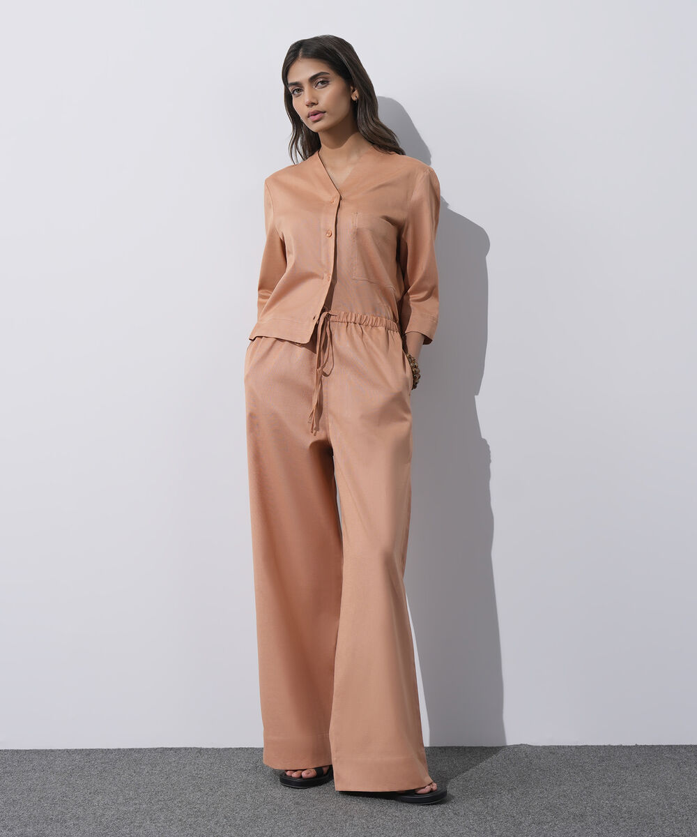 Women's Western Wear Peach Linen Blend Pull On Trousers