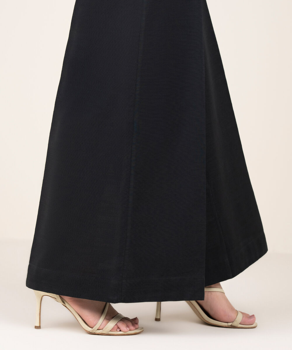 Women's RTW Khaddar Solid Black Flared Pants