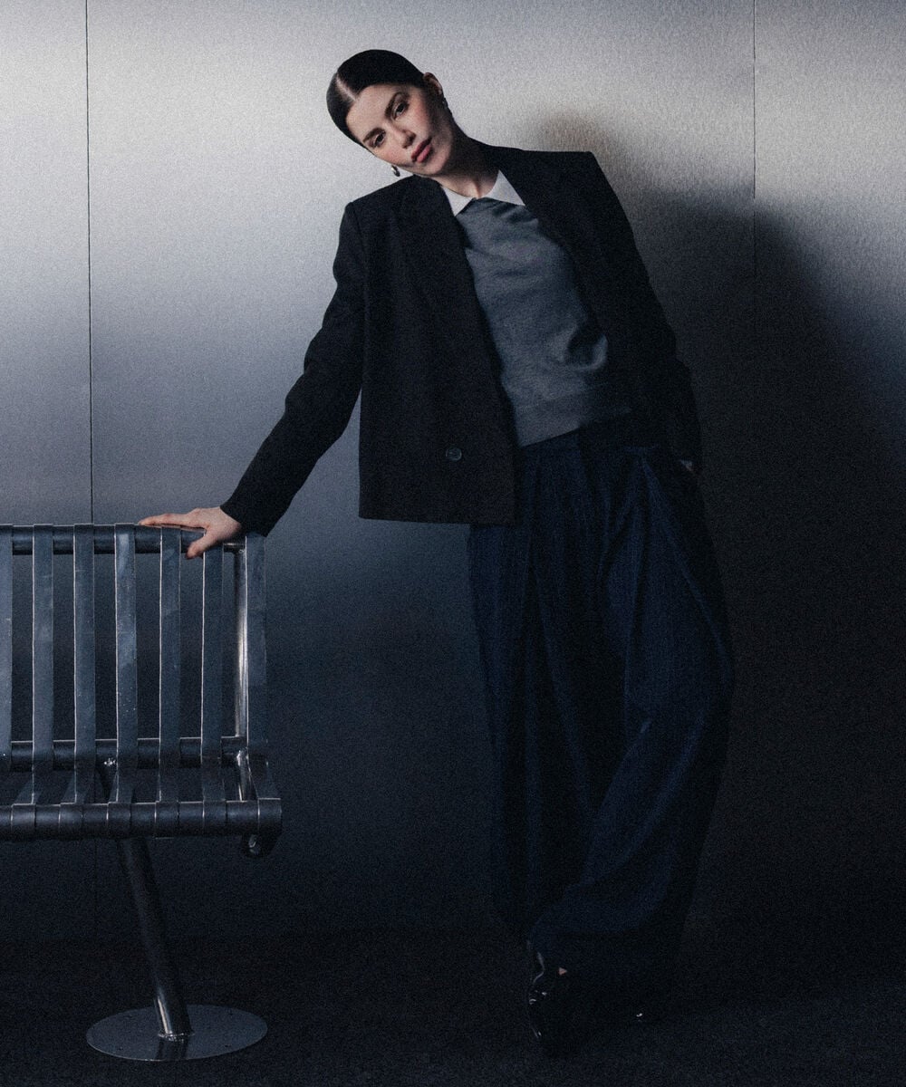 Women's Western Wear Navy Blue Polyester Pleated Wide Leg Trousers