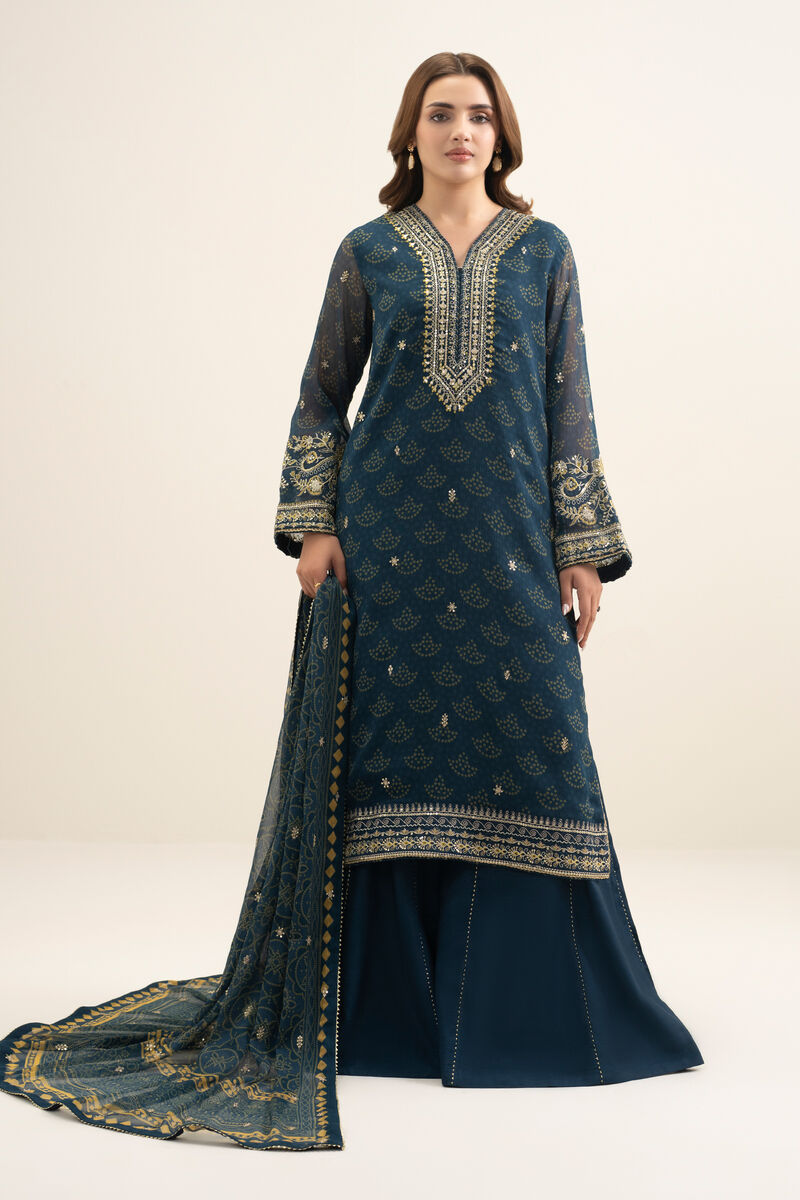3 Piece - Embroidered Chiffon Suit
