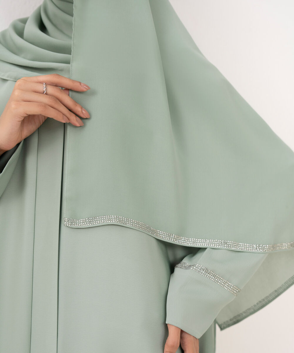 Women's Green Textured Fabric Abaya Set