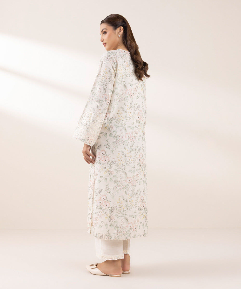 Woman - Off White Embroidered Khaddar Shirt