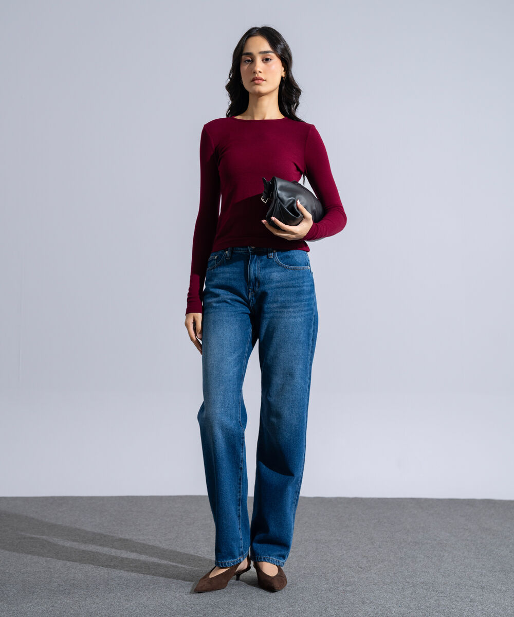 Women's Western Wear Red Round Neck Knit Top