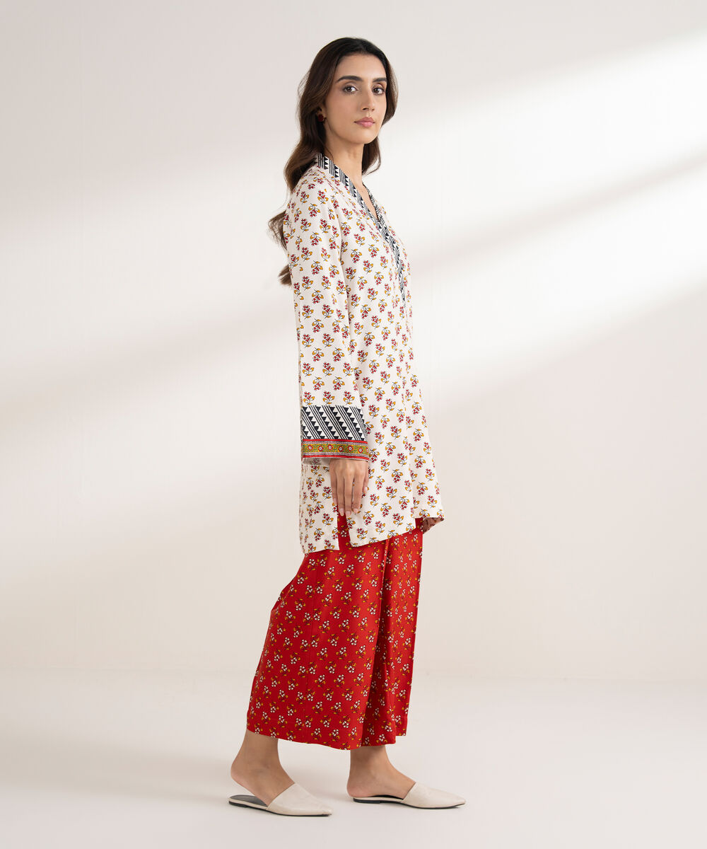 Women's RTW Arabic Dobby Printed Straight Off White Shirt