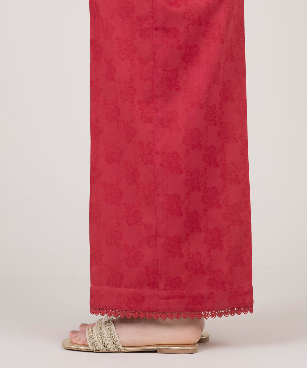 Women's RTW Cotton Jacquard Red Solid Culottes