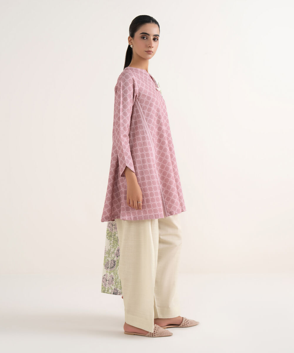 Women's Unstitched Lawn Printed Pink Two Piece Suit