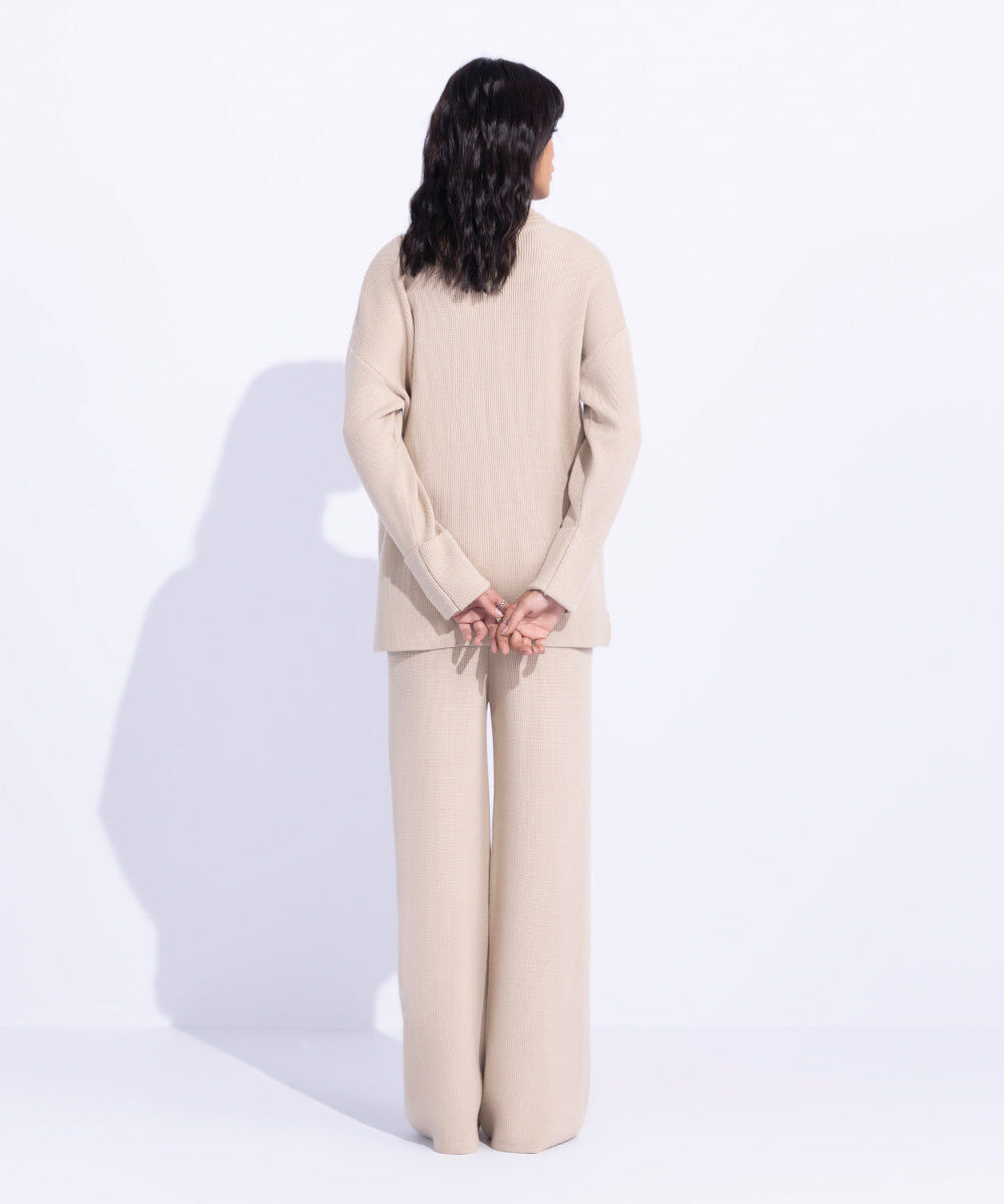 Woman - Beige Ribbed Turtle Neck Sweater