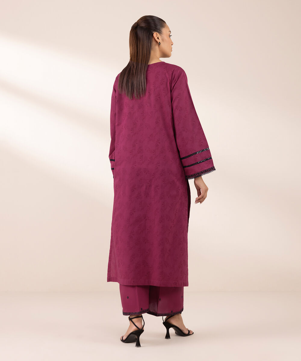 Women's RTW Cotton Jacquard Pink Embroidered A-Line Shirt