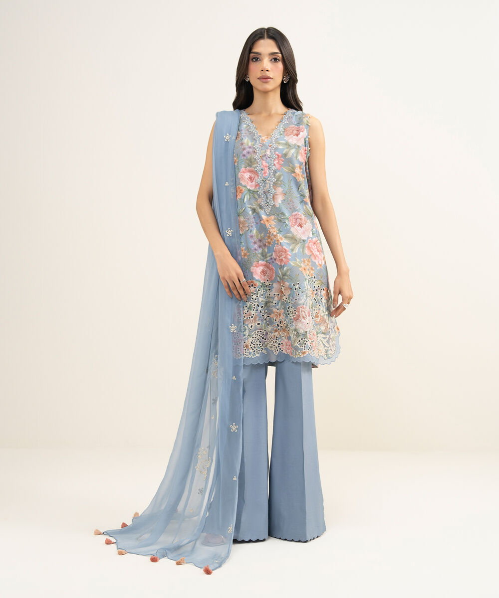 Women's Unstitched Extra Weft Jacquard Embroidered Multi 3 Piece Suit