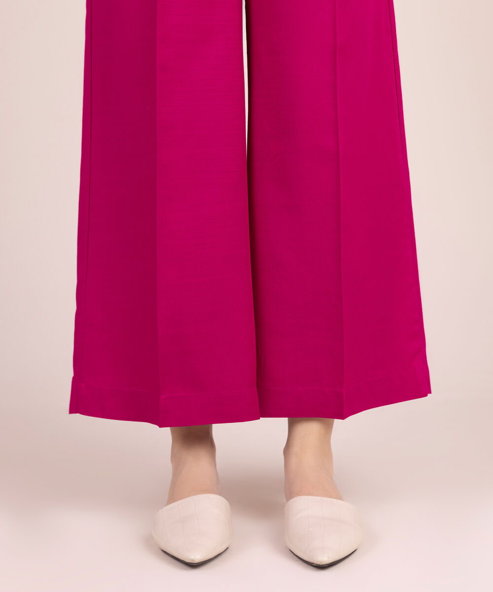 Women's RTW Textured Viscose Solid Pink Culottes