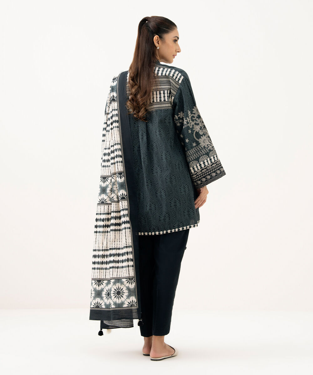 Women's Unstitched Light Khaddar Printed Black 3 Piece Suit