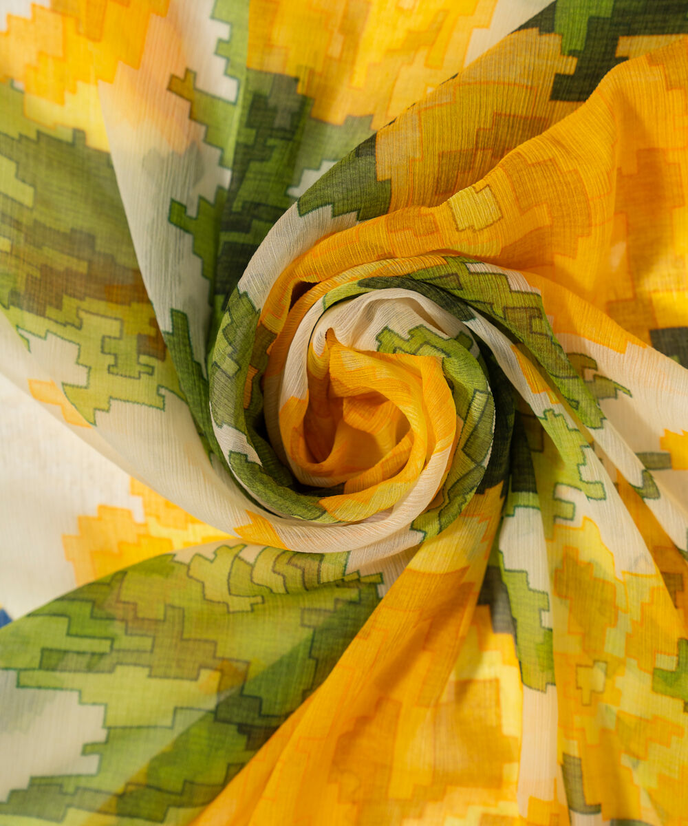 Blended Chiffon Printed Yellow Dupatta