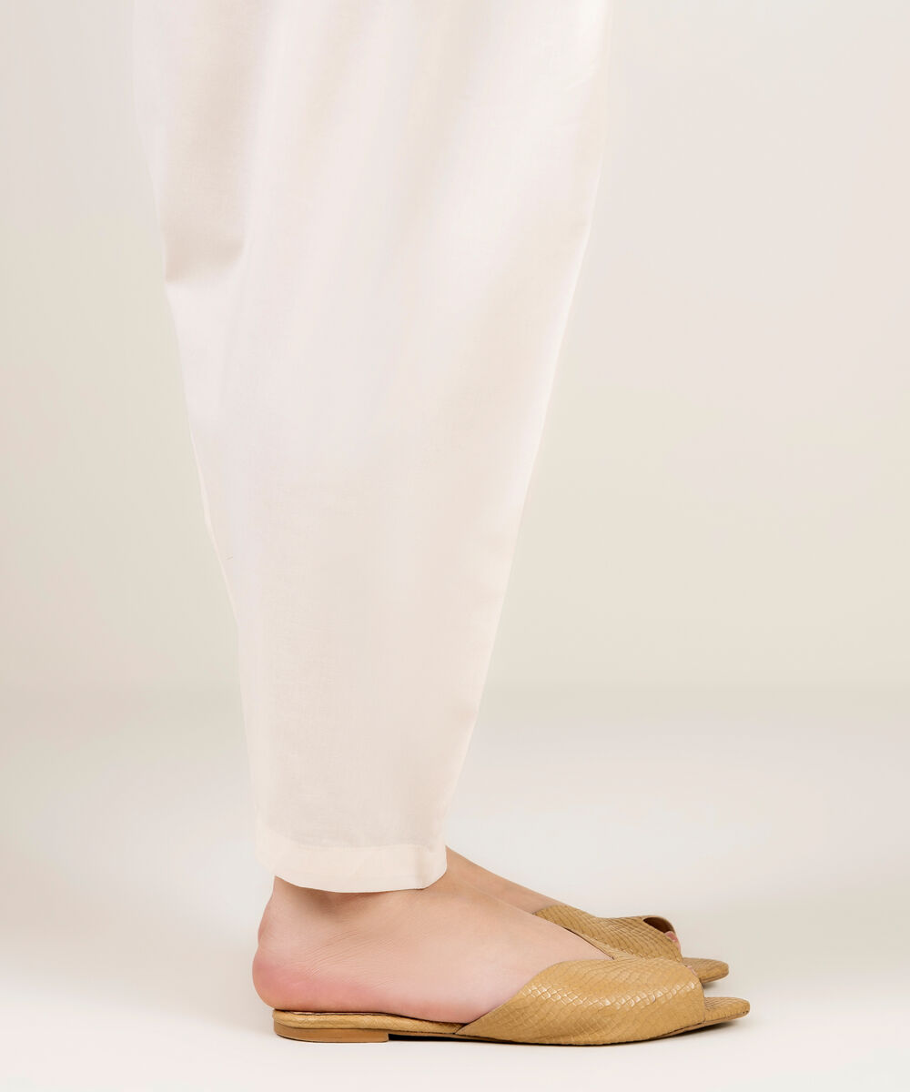 Women's RTW Cotton Viscose Solid Off White Shalwar