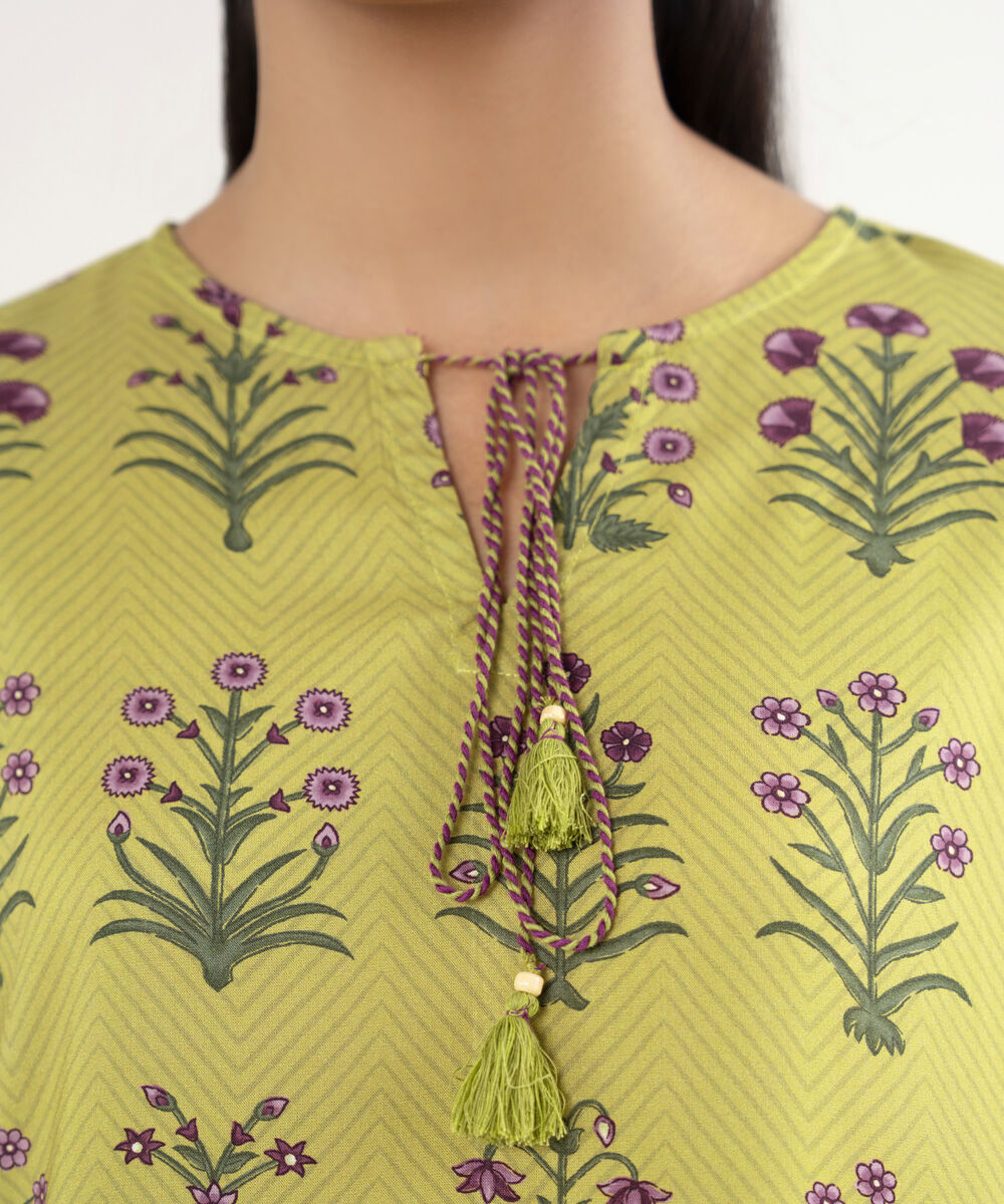 Women's RTW Viscose Linen Printed Green Straight Shirt