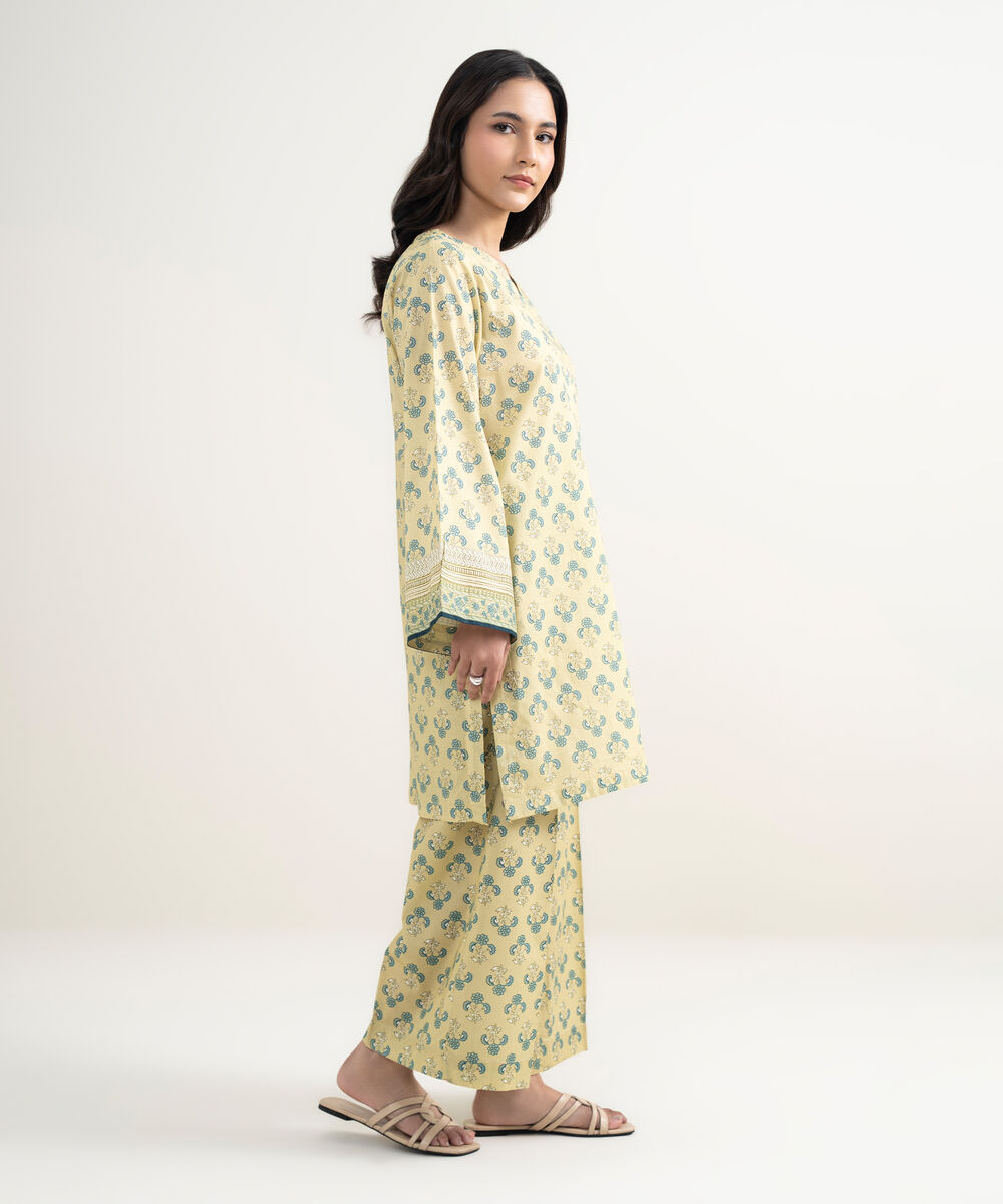Women's RTW Lawn Printed Green Straight Shirt