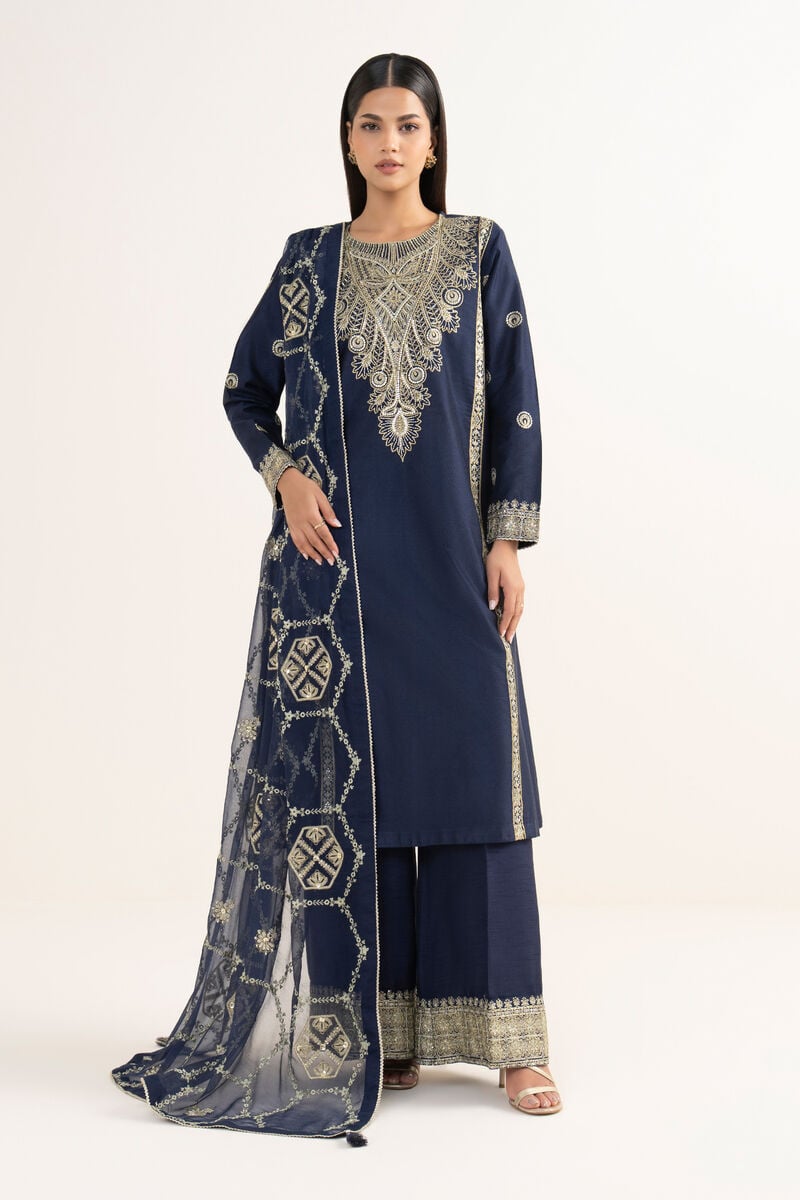 3 Piece - Embroidered Cotton Net Suit
