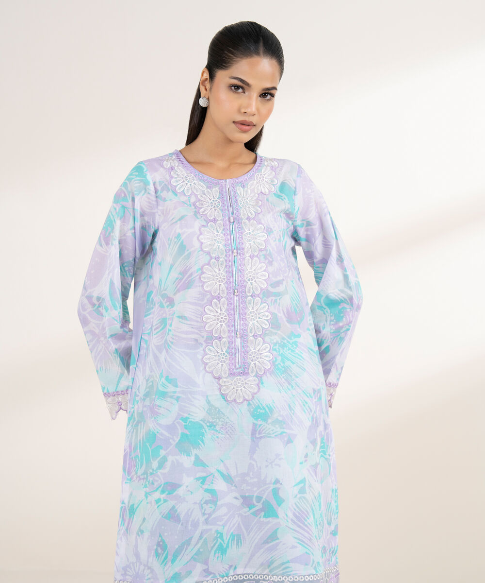 Women's RTW Lawn Purple Embroidered A-Line Shirt