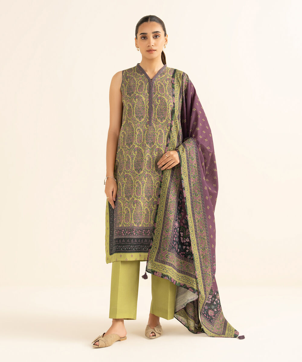 Women's Unstitched Light Khaddar Printed Multi 3 Piece Suit