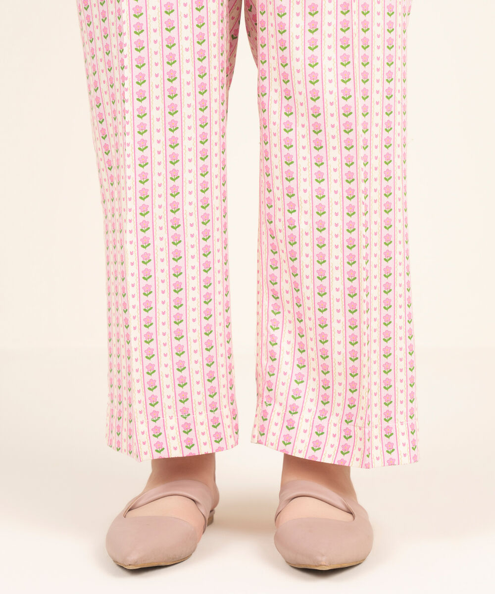 Women's RTW Linen Viscose Printed Off White Straight Pants