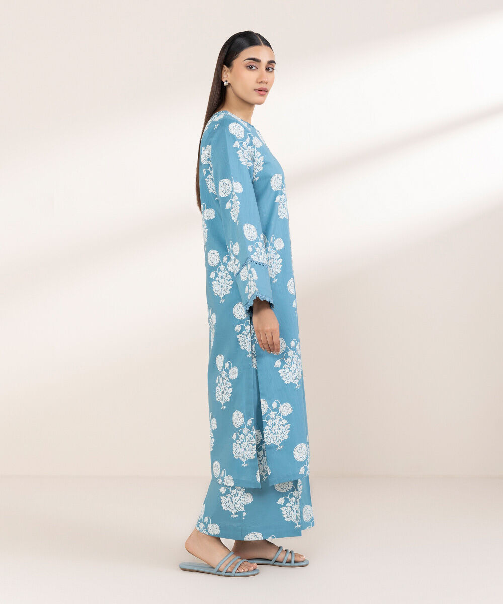 Women's Pret Cross Hatch Printed Blue A-Line Shirt