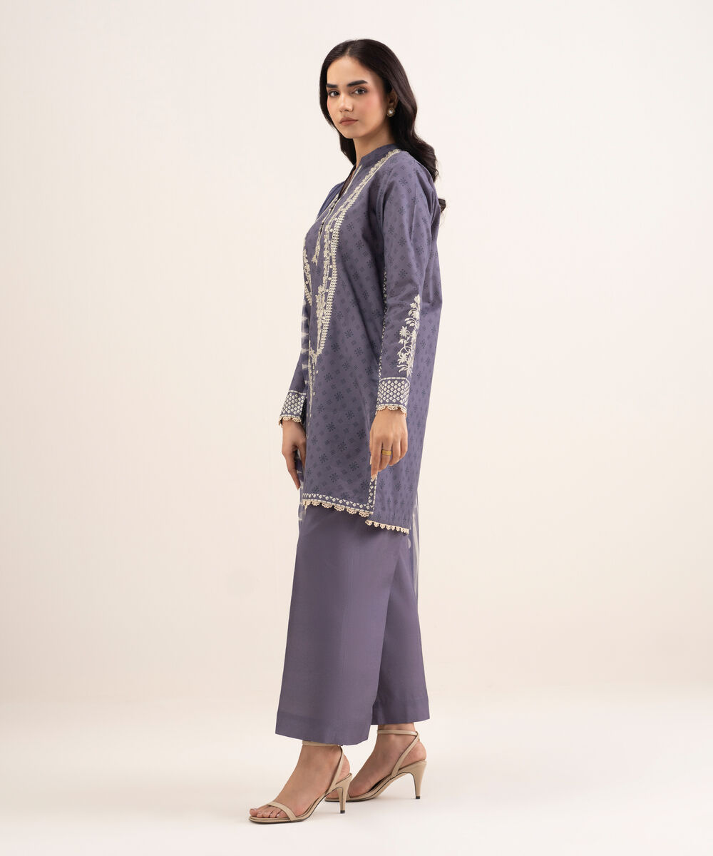 Women's Unstitched Lawn Embroidered Purple 3 Piece Suit