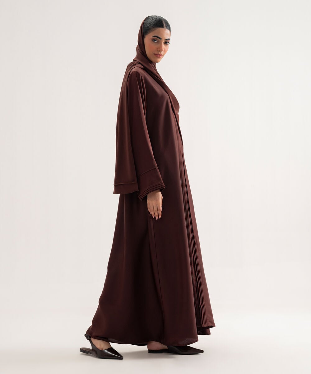 Women's Polyester Brown Regular Abaya Set