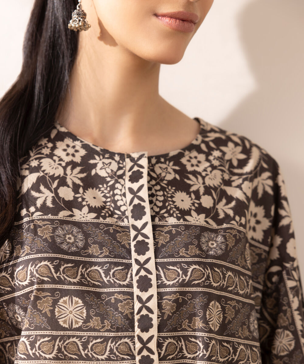 Women's RTW Lawn Brown Printed Boxy Shirt