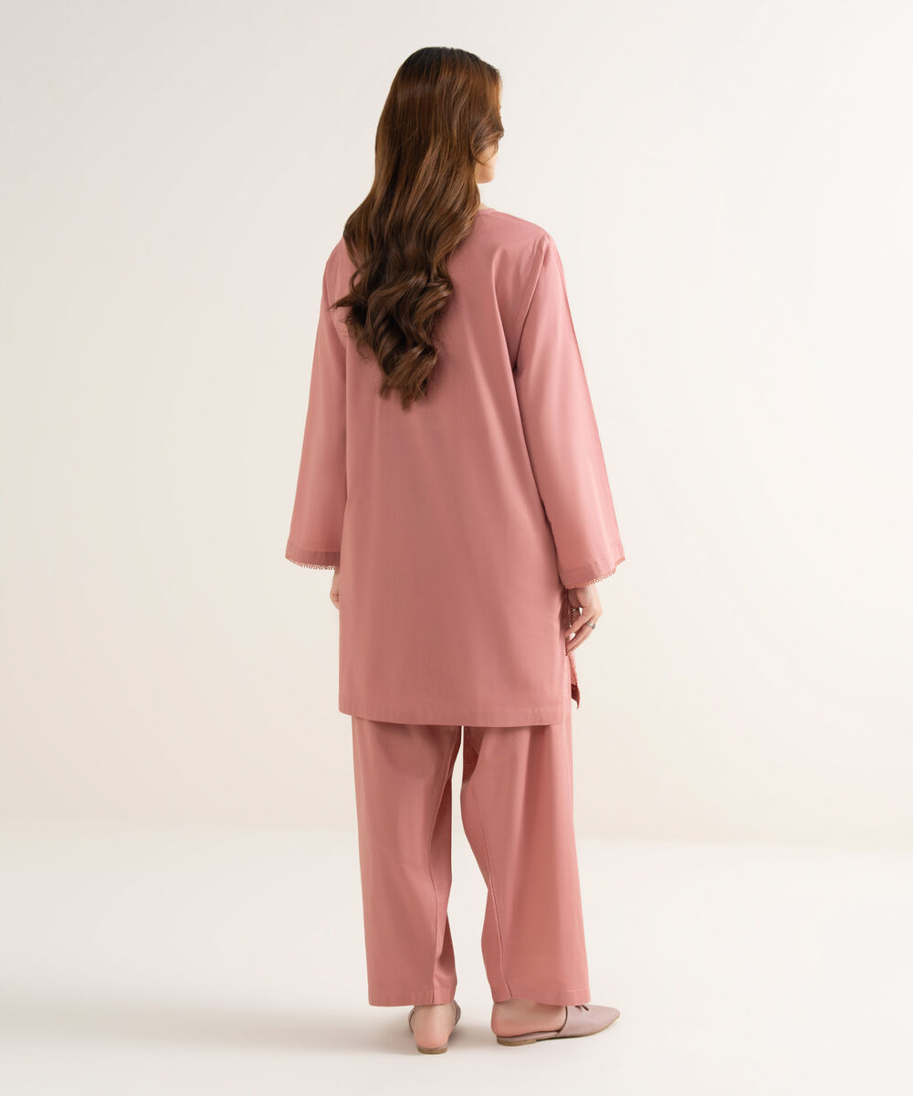 Women's RTW Textured Cotton Solid Drop Shoulder Pink Shirt