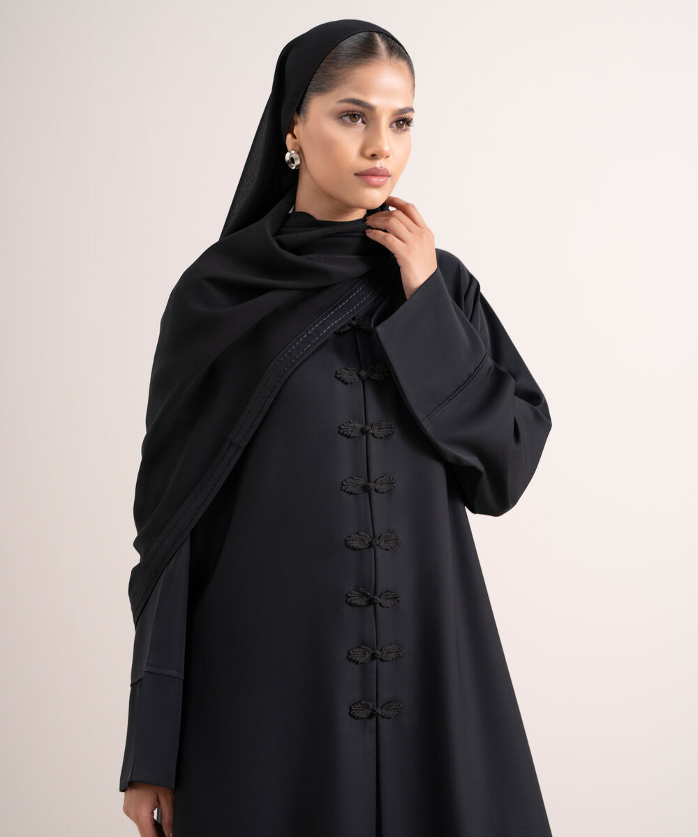 Women's Black Front Open Abbaya Set