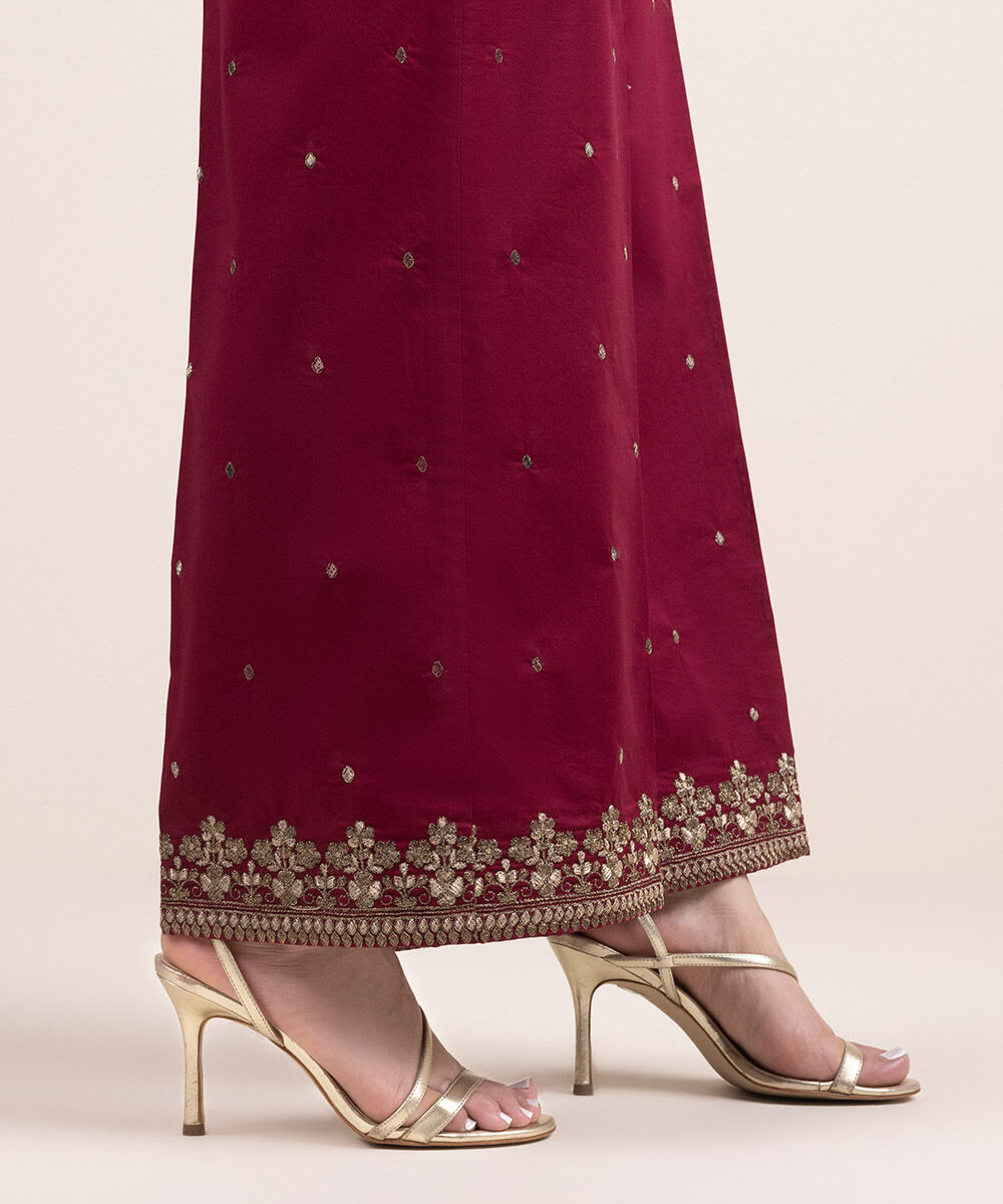 Women's Pret Cambric Red Embroidered Culottes